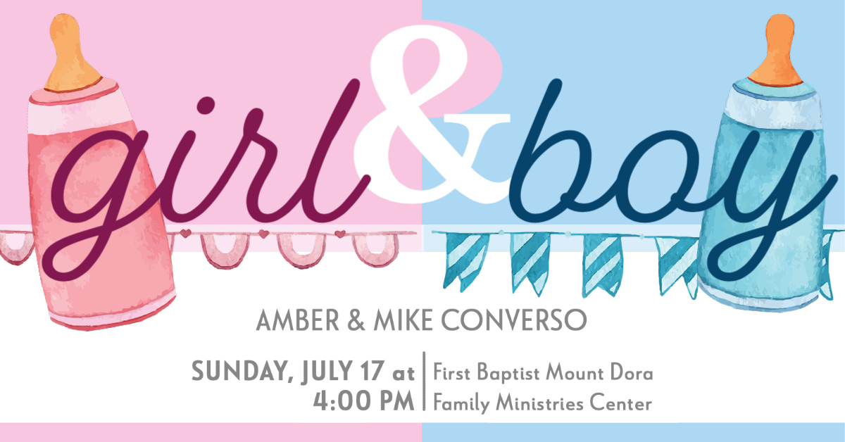 blue and pink graphic with blue and pink baby bottles for girl and boy baby shower invitation